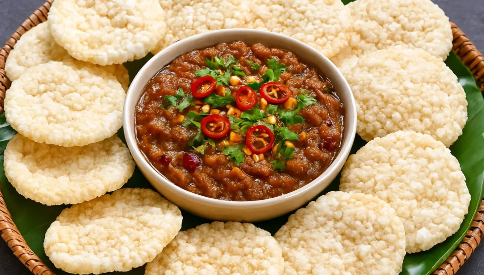CRANBERRY PORK DIP WITH RICE CRACKERS